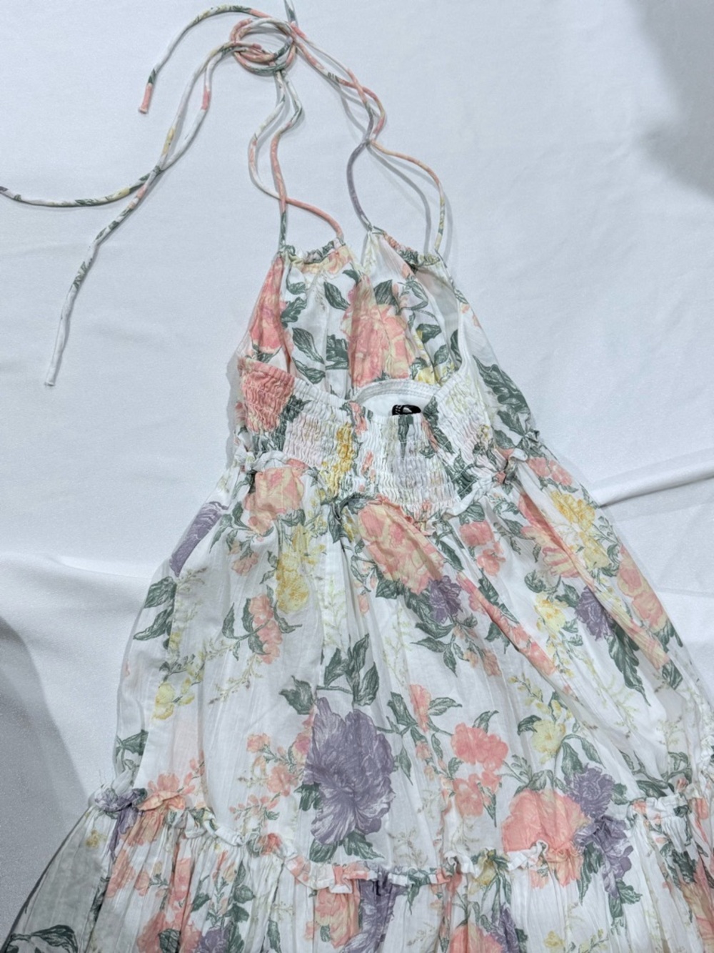 H&M White Floral Mini Dress with Pink, Green & Yellow Print - Picture 4 of 5